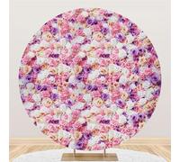 Hiseng Round Backdrop Cover, 1-Sided Backdrop Stand Cover Elastic Bands Fabric Photography Background Cover for Flowers Romance Wedding Ceremony Birthday Banquet Decoration (5ft,rose flower 2)
