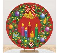 Hiseng Round Backdrop Cover, 1-Sided Backdrop Stand Cover Elastic Bands Polyester Fabric Photography Background Cover for Xmas Ceremony Birthday Banquet Decoration (6ft,Candle pattern)