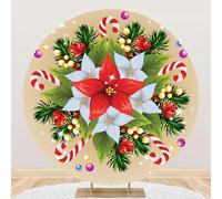 Hiseng Round Backdrop Cover, 1-Sided Backdrop Stand Cover Elastic Bands Polyester Fabric Photography Background Cover for Wedding Birthday Banquet Decoration (7.5ft,red christmas 5)