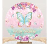 Hiseng Round Backdrop Cover, 1-Sided Backdrop Stand Cover Elastic Bands Polyester Fabric Photography Background Cover for Wedding Ceremony Birthday Banquet Decoration (6FT,Butterfly 2)