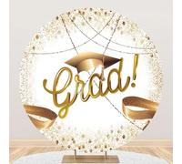 Hiseng Round Backdrop Cover, 1-Sided Backdrop Stand Cover Elastic Bands Polyester Fabric Photography Background Cover for Wedding Ceremony Birthday Banquet Graduation Season (4ft,Gold 6)