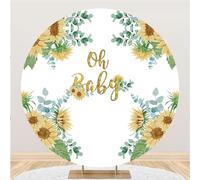 Hiseng Round Backdrop Cover, 1-Sided Backdrop Stand Cover Elastic Bands Polyester Fabric Photography Background Cover for Wedding Ceremony Birthday Banquet Decoration (4FT,Garland 10)