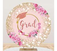 Hiseng Round Backdrop Cover, 1-Sided Backdrop Stand Cover Elastic Bands Polyester Fabric Photography Background Cover for Graduation Day Banquet Decoration (6.8ft,Roses)