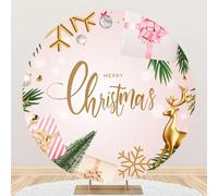 Hiseng Round Backdrop Cover, 1-Sided Backdrop Stand Cover Elastic Bands Polyester Fabric Photography Background Cover for Wedding Birthday Banquet Decoration (6ft,red christmas 1)