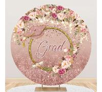 Hiseng Round Backdrop Cover, 1-Sided Backdrop Stand Cover Elastic Bands Polyester Fabric Photography Background Cover for Wedding Ceremony Birthday Banquet Graduation Season (6.5ft,Gold 4)