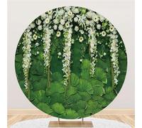Hiseng Round Backdrop Cover, 1-Sided Backdrop Stand Cover Elastic Bands Polyester Fabric Photography Background Cover for Wedding Ceremony Birthday Banquet Decoration (7FT,green grass 12)