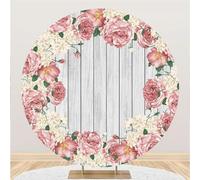 Hiseng Round Backdrop Cover, 1-Sided Backdrop Stand Cover Elastic Bands Polyester Fabric Photography Background Cover for Wedding Birthday Banquet Decoration (Round 120cm,beautiful flower 1)