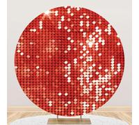 Hiseng Round Backdrop Cover Bling, 1-Sided Backdrop Stand Cover Elastic Bands Polyester Fabric Photography Background Cover for Wedding Ceremony Birthday Banquet Decoration (5ft,Red)