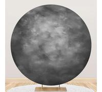 Hiseng Round Backdrop Cover Retro Solid Color, 1-Sided Backdrop Stand Cover Elastic Bands Polyester Fabric Photography Background Cover for Birthday Banquet Decoration (6ft,Ash)