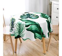 Hiseng Round Tablecloths Wipe Clean Waterproof Antifouling Tropical Plant Monstera Palm Leaves Pattern Tablecloth for Home Kitchen Outdoor Round Dining Table Coffee Table (100cm,Green J)