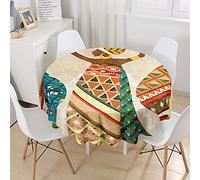 Hiseng Round Waterproof Tablecloth, Wipeable Stain Resistant Tablecloth, African Traditional Printed Polyester Decorative Table Cover for Home Kitchen Indoor Outdoor Table (African Woman,150cm)
