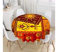 Hiseng Round Waterproof Tablecloth, Wipeable Stain Resistant Tablecloth, African Traditional Printed Polyester Decorative Table Cover for Home Kitchen Indoor Outdoor Table (Red,90cm)