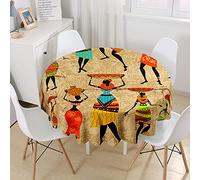 Hiseng Round Waterproof Tablecloth, Wipeable Stain Resistant Tablecloth, African Traditional Printed Polyester Decorative Table Cover for Home Kitchen Indoor Outdoor Table (African Woman c,150cm)