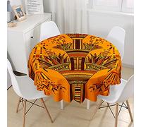 Hiseng Round Waterproof Tablecloth, Wipeable Stain Resistant Tablecloth, African Traditional Printed Polyester Decorative Table Cover for Home Kitchen Indoor Outdoor Table (Orange,150cm)