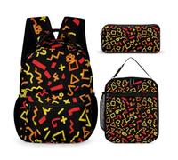 Hiseng School Backpack Set with Lunch Bag Pencil Case (Black Shape)