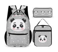 Hiseng School Backpack Set with Lunch Bag Pencil Case Panda (Gray)