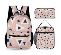 Hiseng School Backpack Set with Lunch Bag Pencil Case (Pink Triangle)