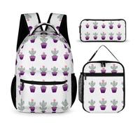 Hiseng School Backpack Set with Lunch Bag Pencil Case (White Cactus)