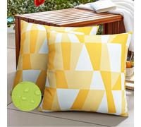 Hiseng Set of 2 Outdoor Cushion Covers Simple Geometric Throw Pillow Cases 18x18in Water-repellent Coating Square Garden Decorative Cushion Cover for Sofa Chair Patio Furniture Decor (Yellow)