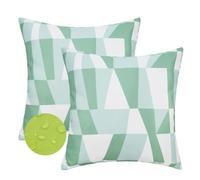 Hiseng Set of 2 Outdoor Cushion Covers Simple Geometric Throw Pillow Cases 18x18in Water-repellent Coating Square Garden Decorative Cushion Cover for Sofa Chair Patio Furniture Decor (Green)