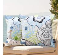 Hiseng Set of 2 Waterproof Outdoor Cushion Covers, Decorative Throw Pillow Cases, Modern Abstract Art Pattern Square Garden Cushion Cover for Sofa Chair Patio Furniture Decor (Style B,12x19.7in)