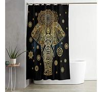 Hiseng Shower Waterproof Curtain Quick Dry Bathroom Bath Curtains Polyester Fabric Washable Bath Curtain for Bathtub and Shower Stall,with 12 pcs Hooks - 3D Elephant (Black gold elephant,180x180cm)