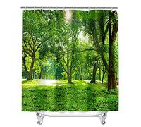 Hiseng Shower Waterproof Curtain Quick Dry Bathroom Bath Curtains Polyester Fabric Washable Bath Curtain for Bathtub and Shower Stall, with 12 pcs Hooks -3D Forest Series (forest,180x180cm)
