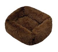Hiseng Soft Fluffy Dog Bed, Simple Solid Color Self-Warming Cat Bed Washable Square Dog Beds Medium, Plush Anti-Slip Bottom Donut Cat Beds for Indoor Cats (M 66x55cm,Coffee)