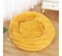 Hiseng Soft Fluffy Dog Bed, Solid Color Self-Warming Cat Bed Washable Round Dog Beds Medium, Plush Anti-Slip Bottom Donut Cat Beds for Indoor Cats (40cm,Yellow)