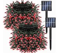 Hiseng Solar Lights Outdoor Garden String, Warm White Fairy Lights LED, Waterproof Solar Powered Lights for Outdoor Decor, Patio, Party and Camping (Red,5M)
