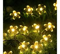 Hiseng Solar Lights Outdoor Garden String, Warm White Fairy Lights LED, Waterproof Solar Powered Lights for Outdoor Decor, Patio, Party and Camping (Cherry Blossoms,3M)