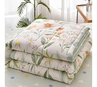 Hiseng Solid Color Quilt Double Single King Size Bed Comforter, Cosy Lightweight Coverless Duvet Quilt for All Seasons, Machine Washable (Orange flowers,180x200cm)