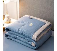 Hiseng Solid Color Quilt Double Single, Lightweight Coverless Duvet Quilted Comforter for All Seasons, Reversible and Machine Washable (Blue,150x200cm)