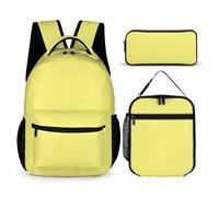 Hiseng Solid Color School Backpack Set with Lunch Bag Pencil Case (Yellow)