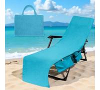 Hiseng Solid Color Sun Lounger Towels with Handle Bag Large Beach Towels Soft Absorbent Microfiber Outdoor Sunbed Lounge Chair Cover for Garden, Hotel, Swimming Pool, Holiday (Blue,75x210cm)