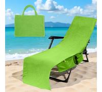 Hiseng Solid Color Sun Lounger Towels with Handle Bag Large Beach Towels Soft Absorbent Microfiber Outdoor Sunbed Lounge Chair Cover for Garden, Hotel, Swimming Pool, Holiday (Green,75x210cm)
