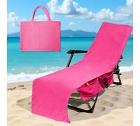 Hiseng Solid Color Sun Lounger Towels with Handle Bag Large Beach Towels Soft Absorbent Microfiber Outdoor Sunbed Lounge Chair Cover for Garden, Hotel, Swimming Pool, Holiday (Pink,75x210cm)