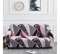 Hiseng Stretch Sofa Cover 3D Geometric Sofa Cover 1-4 Seater, Sofa Slipcovers Antifouling Couch Covers With Ties & 1 Pillowcase, Settee Covers for Dog Cat Pet Friendly (Pink Grey,3-Seaters)
