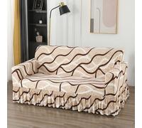 Hiseng Stretch Sofa Cover With Hem, Geometric Pattern Sofa Cover 1-4 Seater, Non Slip Sofa Slipcovers, Couch Covers Settee Covers for Dog Cat Pet Friendly (Khaki,4-Seaters)