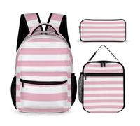 Hiseng Striped Style School Backpack Set with Lunch Bag Pencil Case (Pink)