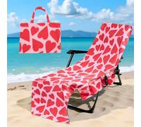 Hiseng Sun Lounger Towels with Handle Bag Large Beach Towels Soft Absorbent Microfiber Outdoor Sunbed Lounge Chair Cover for Garden, Hotel, Swimming Pool, Summer Holiday (Heart,75x210cm)