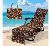 Hiseng Sun Lounger Towels with Handle Bag Large Beach Towels Soft Absorbent Microfiber Outdoor Sunbed Lounge Chair Cover for Garden, Hotel, Swimming Pool, Summer Holiday (Leopard print,75x210cm)