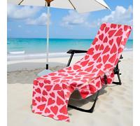 Hiseng Sun Lounger Towels with Pockets, Large Beach Towels Soft Absorbent Microfiber Outdoor Sunbed Lounge Chair Cover for Garden, Hotel, Swimming Pool, Summer Holiday (Heart,75x210cm)