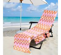 Hiseng Sun Lounger Towels with Pockets, Large Beach Towels Soft Absorbent Microfiber Outdoor Sunbed Lounge Chair Cover for Garden, Hotel, Swimming Pool, Summer Holiday (Pink,75x210cm)