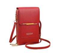 Hiseng Touch Screen Phone Cross Body Bag Women,PU Leather Crossbody Phone Bag with Adjustable Strap and Card Slots,Pure Colour Women Zipper Versatile Phone Bag Fashion Shoulder Bag (Red)