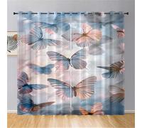 Hiseng Translucent Voile Curtains for Bedroom 2 Panels Sheer Curtains Eyelets Net Window Screen Tulle Door Drapes Butterfly Printed for Living Room Balcony Home Decorative (Style 2,140x244cm)