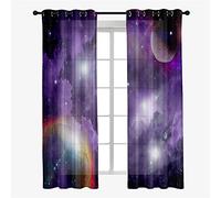 Hiseng Voile Curtains 63/72/84/96 Drop Pair, Galaxy Sheer Voile Curtain Elegant Eyelets Curtains Transparent Window Drapes for Living Room Balcony Bedroom, 2 Panels (80x115cm,Rainbow)