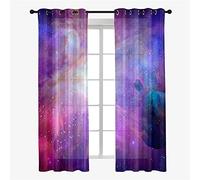 Hiseng Voile Curtains 63/72/84/96 Drop Pair, Galaxy Sheer Voile Curtain Elegant Eyelets Curtains Transparent Window Drapes for Living Room Balcony Bedroom, 2 Panels (80x115cm,Starry sky)
