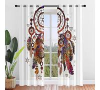 Hiseng Voile Curtains for Bedroom 2 Panels, Dream Catcher Printed Curtains Eyelets Net Translucent Window Screen Tulle Door Drapes for Living Room Balcony Home Decorative (80x115cm,ethnic style)