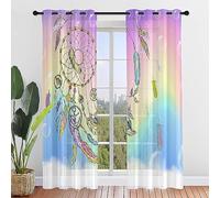 Hiseng Voile Curtains for Bedroom 2 Panels, Dream Catcher Printed Curtains Eyelets Net Translucent Window Screen Tulle Door Drapes for Balcony Living Room Home Decorative (107x160cm,gradient color)
